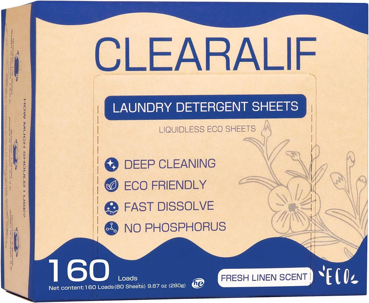 CLEARALIF Laundry Detergent Sheets Up to 160 Loads, Fresh Linen - Great For Travel,Apartments