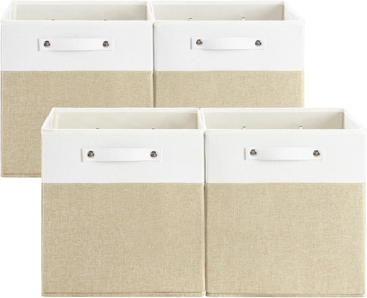 13 x 13 Inch Fine Linen Storage Bins with Handles，Fabric Cube Boxs，Collapsible Basket Organizers