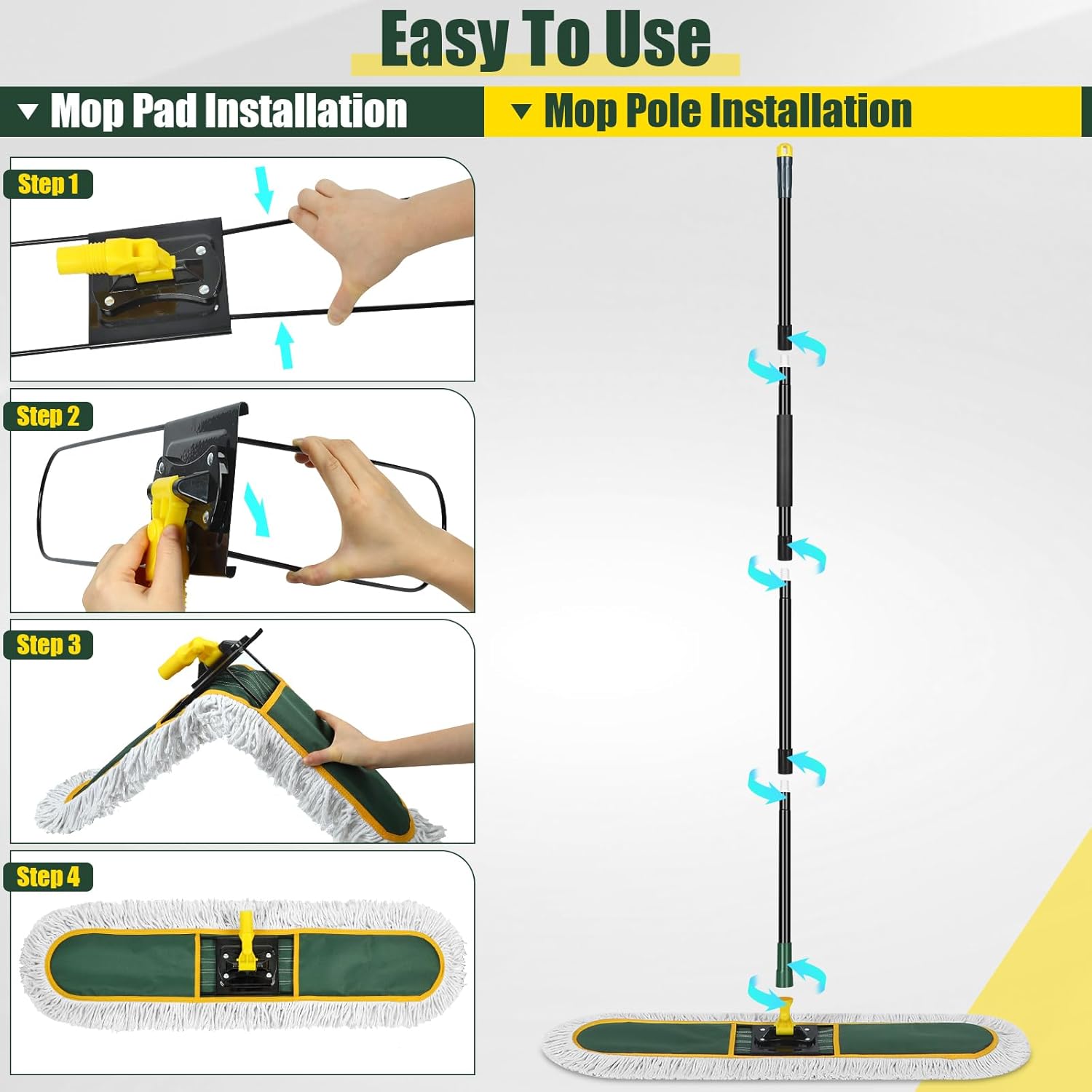 36" Commercial Dust Mop for Floor Cleaning with Replacement Mop Pads, Heavy Duty Industrial Large