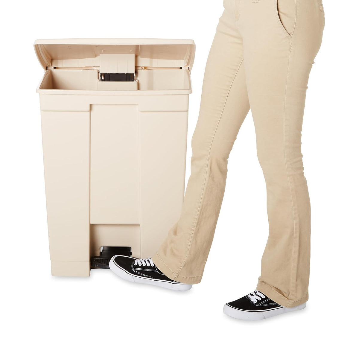 Rubbermaid Commercial Products Legacy Step-On Trash Can, 18-Gallon, White, Hands-Free Garbage Can