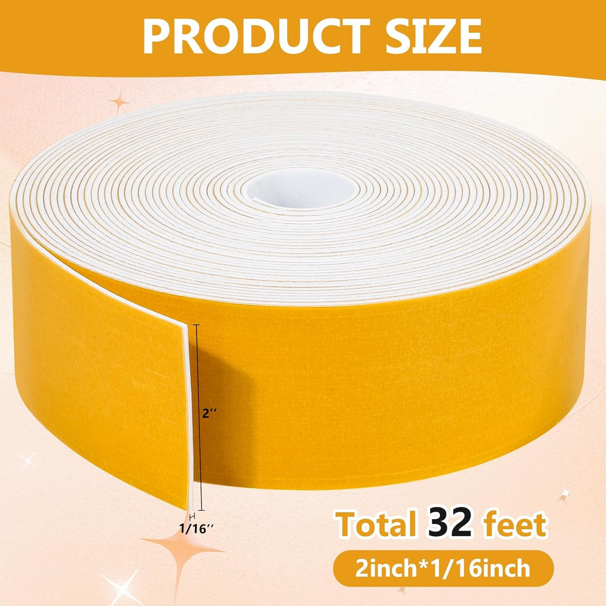 32Feet Weather Stripping Seal (1 Inch X 1/16 Inch) for Door Window, High Density Foam Tape