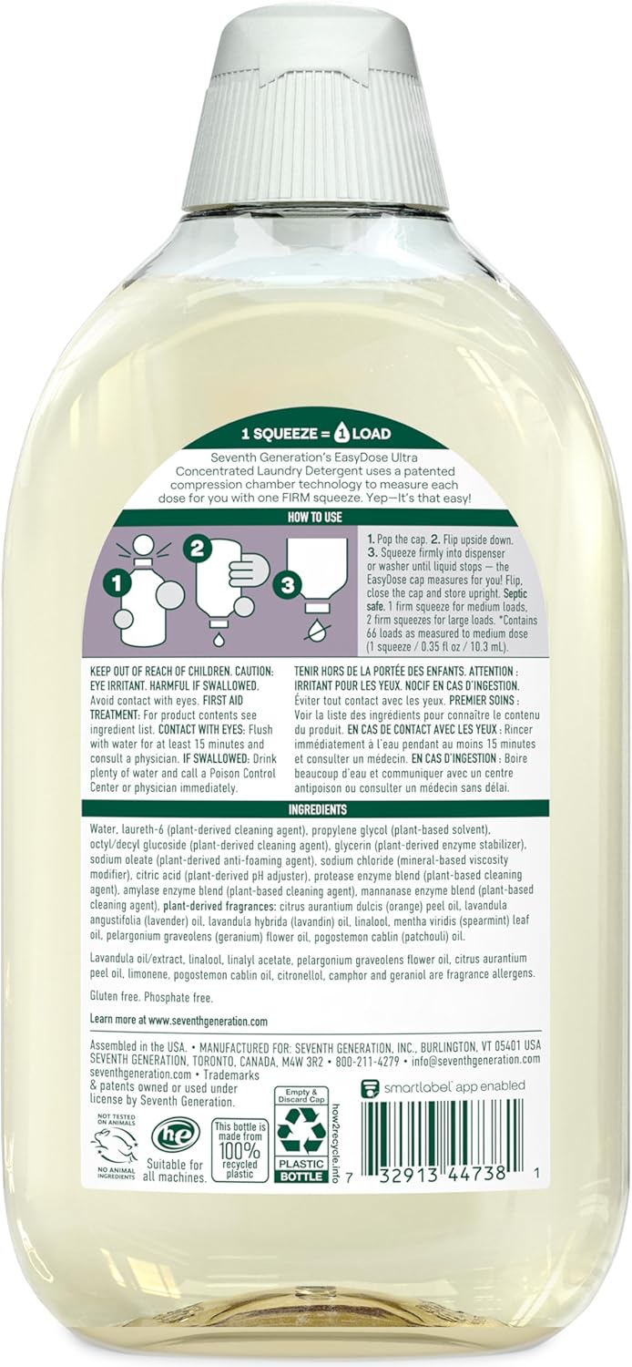 Seventh Generation EasyDose Laundry Detergent Fresh Lavender Scent 2 Pack Ultra Concentrated