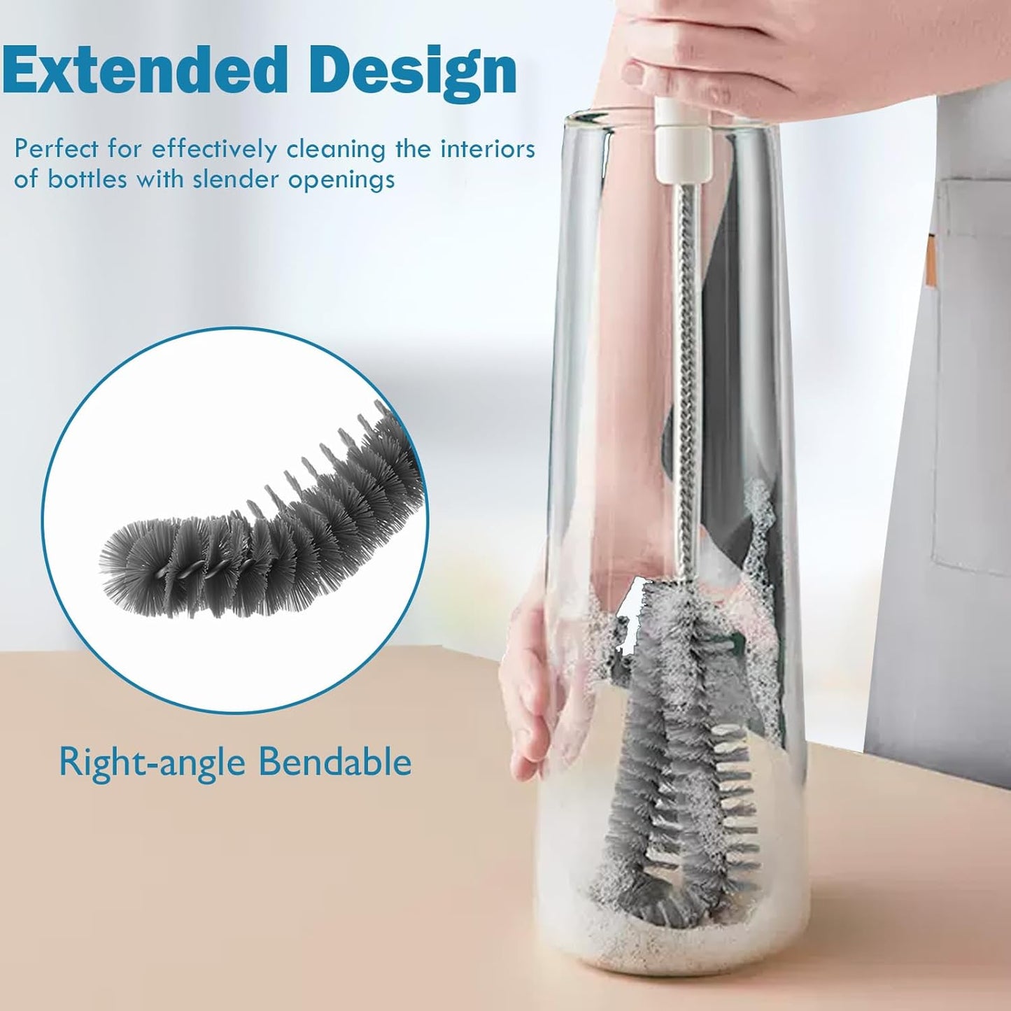 16 inches Long Handle Black Bottle Cleaning Brushes - Perfect for Baby Bottles, Sports Bottles