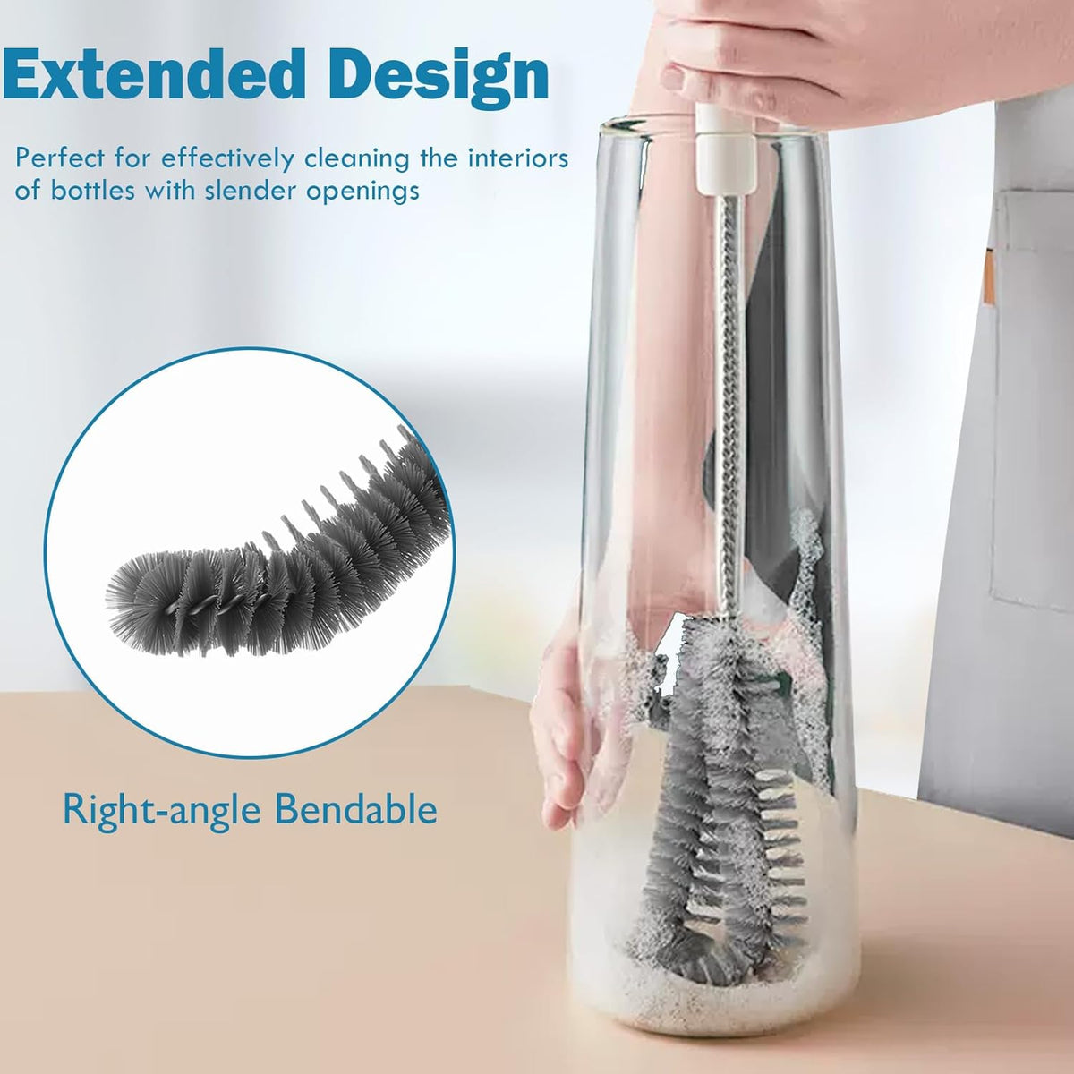 16 inches Long Handle Black Bottle Cleaning Brushes - Perfect for Baby Bottles, Sports Bottles