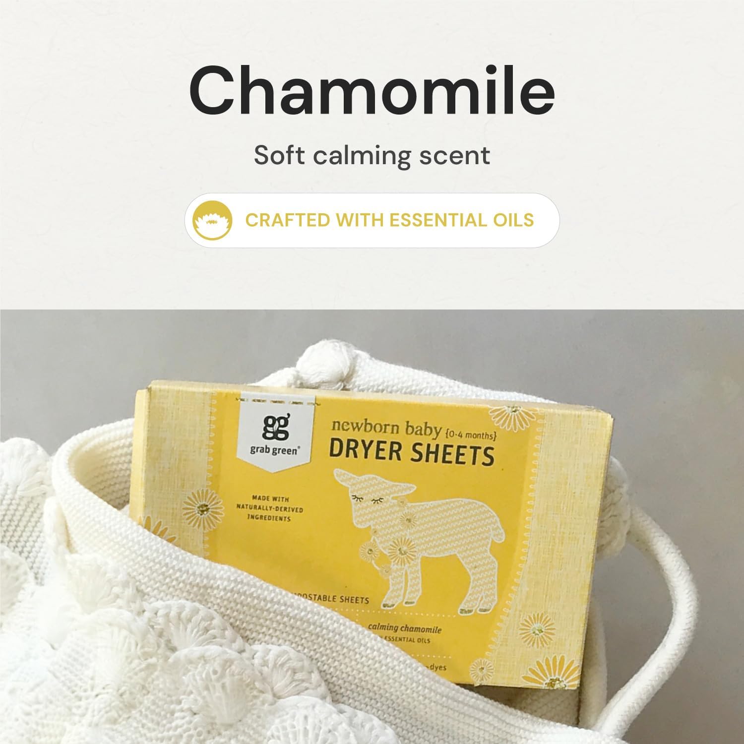 Grab Green Newborn Baby Dryer Sheets, 120 Sheets, Chamomile Scent, Plant and Mineral Based