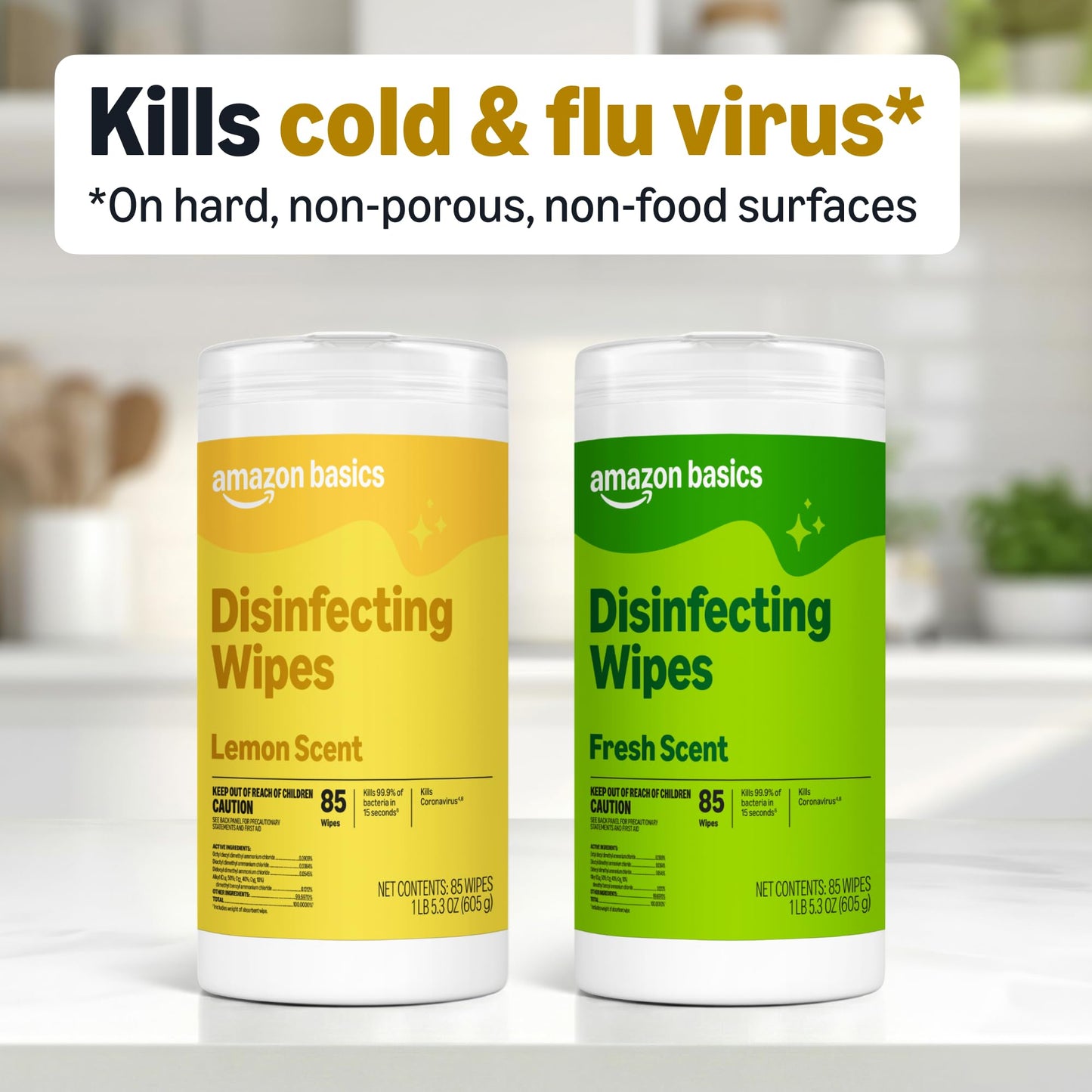 Amazon Basics Disinfecting Wipes, Lemon & Fresh Scent, Sanitizes, Cleans, Disinfects & Deodorizes
