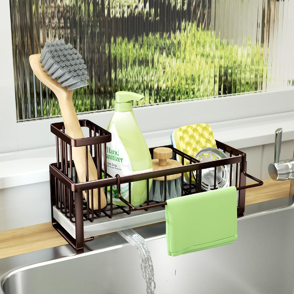 SWTYMIKI Sponge Holder for Kitchen Sink - Sink Caddy with Brush Holder Self-draining Sponge Caddy