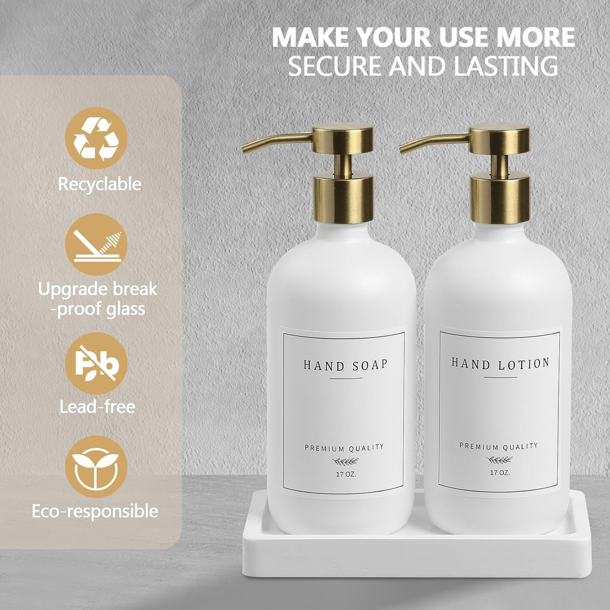 Soap Dispenser Bathroom - Kitchen Dish and Hand Soap Dispenser Set, Glass Bathroom Soap Lotion