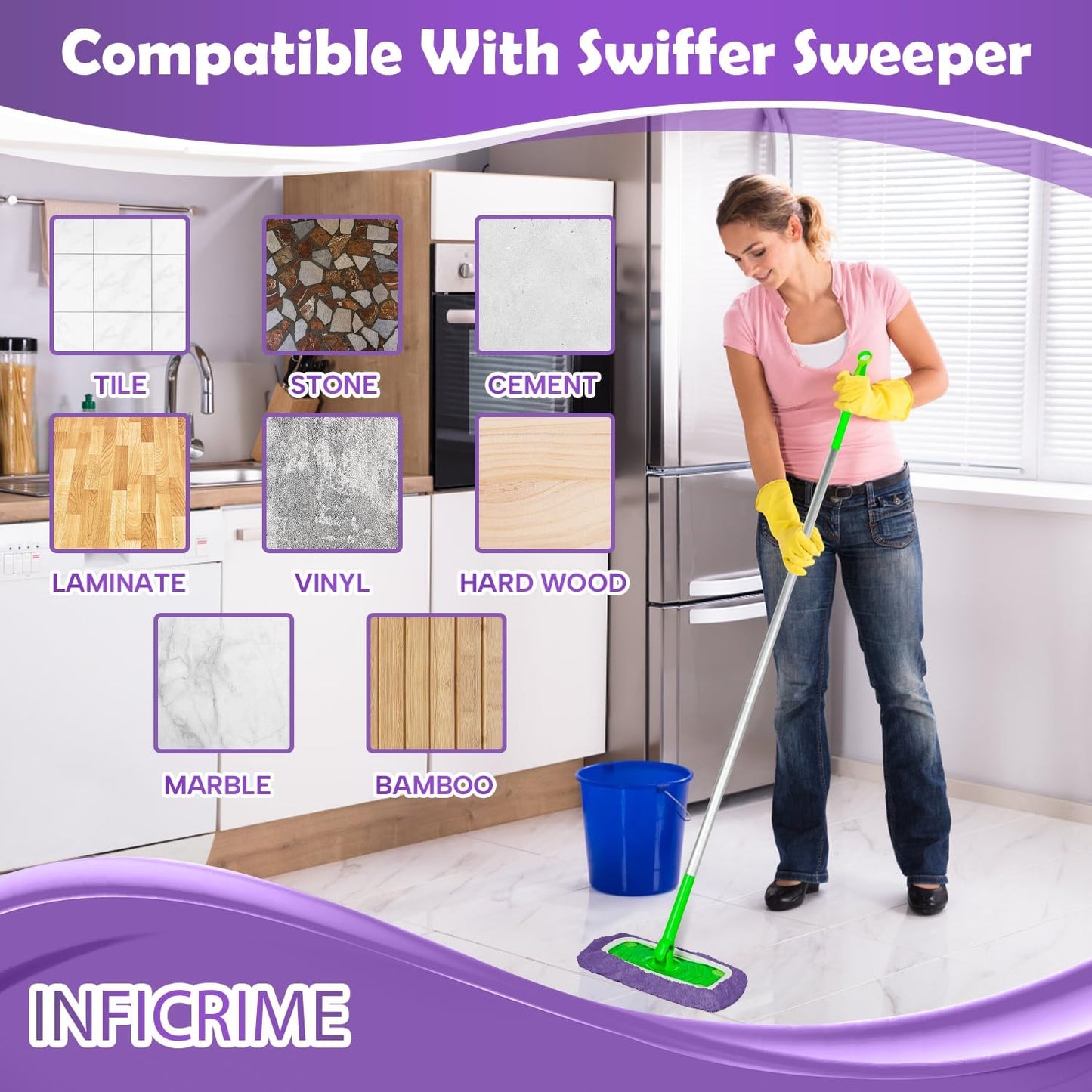 6 Pack Reusable Microfiber Mop Pads Compatible with Swiffer Sweeper Mop, Dry Sweeping Cloths & Wet