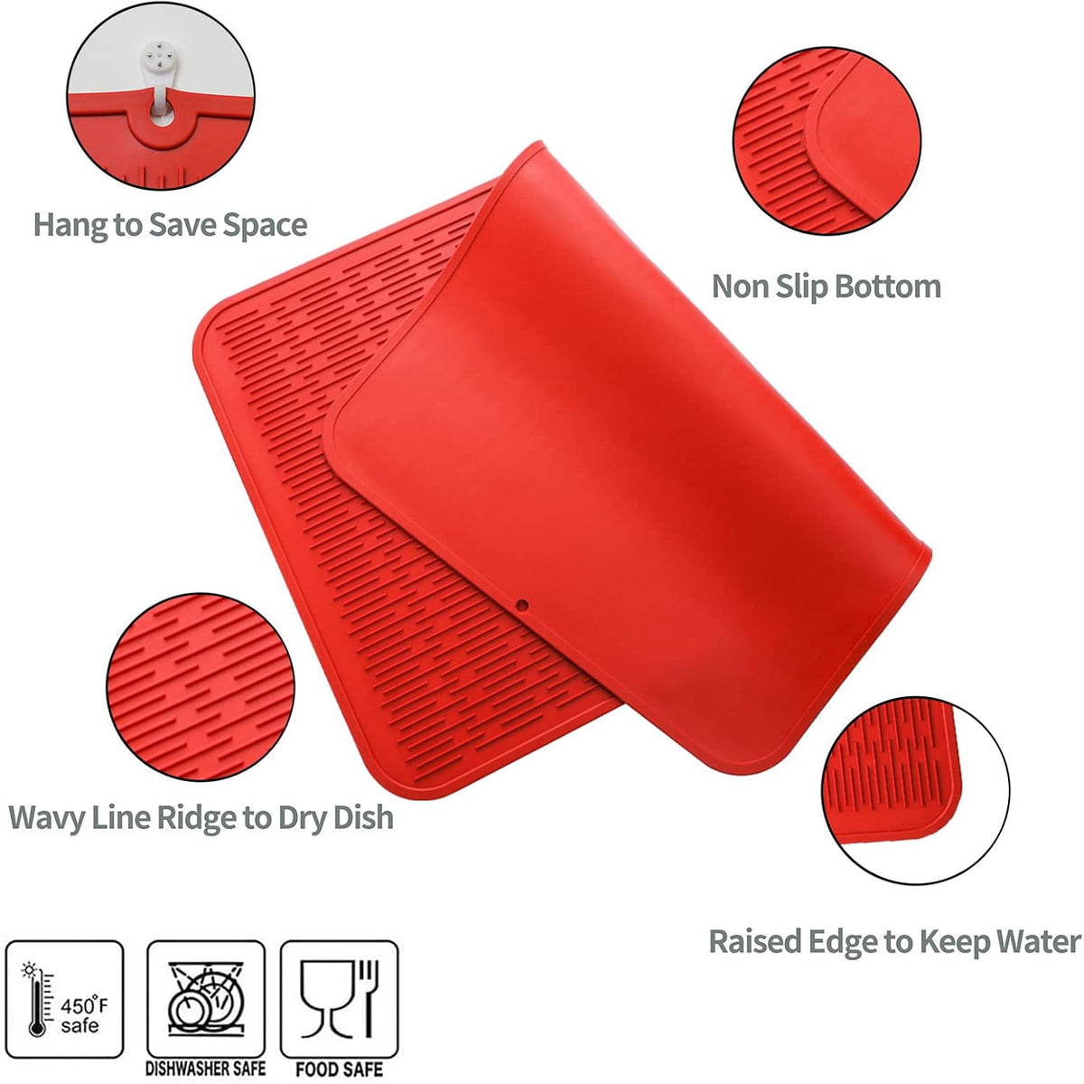 Silicone Dish Drying Mat for Multiple Usage,Easy clean,Eco-friendly,Heat-resistant Silicone Mat for