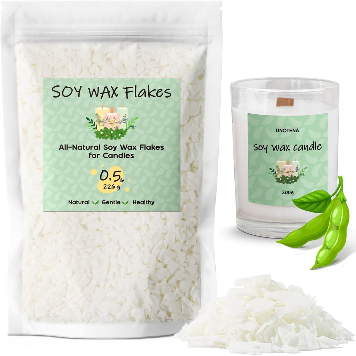 UNOTENA Soy Wax Flakes for Candle Making, Natural Candle Wax, Farm-Sourced, No Additives, Safe and