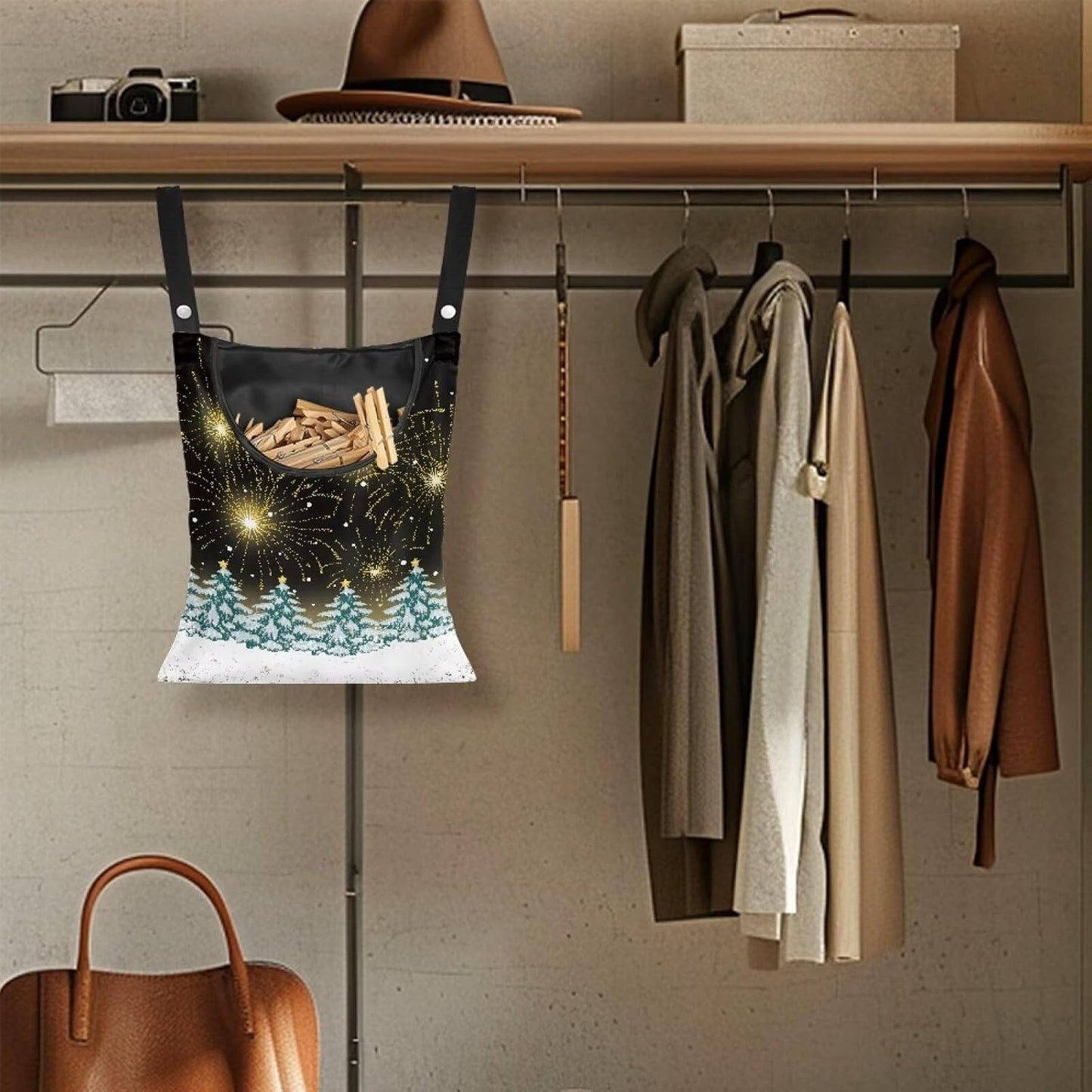 Christmas Tree Adjustable Door-Hanging Laundry Clothespin Bag Clothespin Storage Bag Laundry