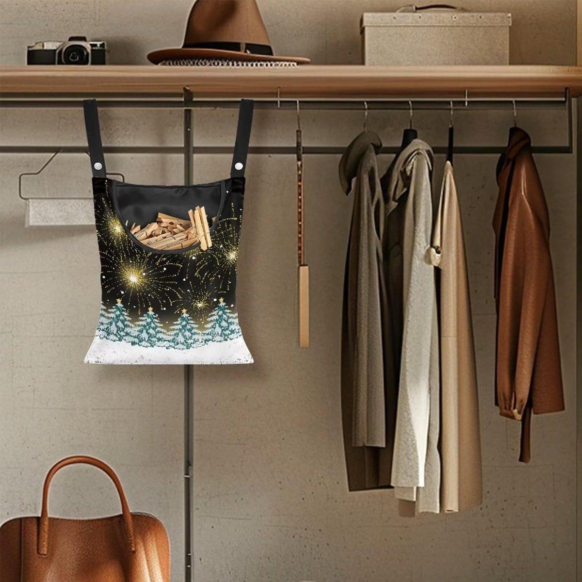 Christmas Tree Adjustable Door-Hanging Laundry Clothespin Bag Clothespin Storage Bag Laundry