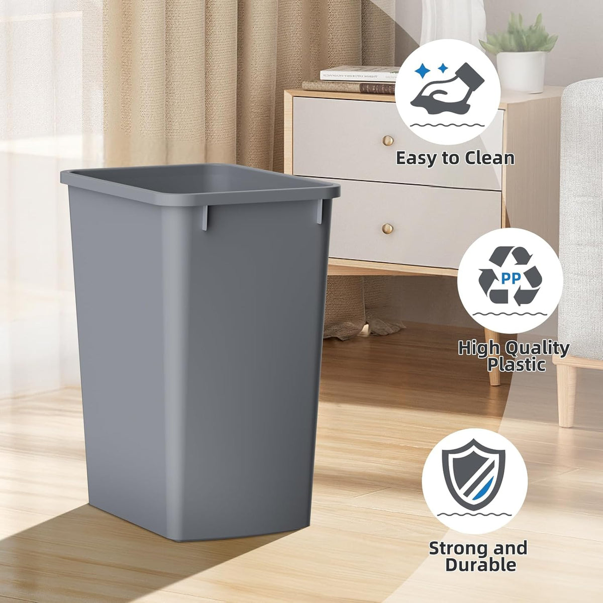 ROOMTEC 35QT Kitchen Trash Can, Lightweight and Sturdy Slim Trash Can, Wastebaskets for Office