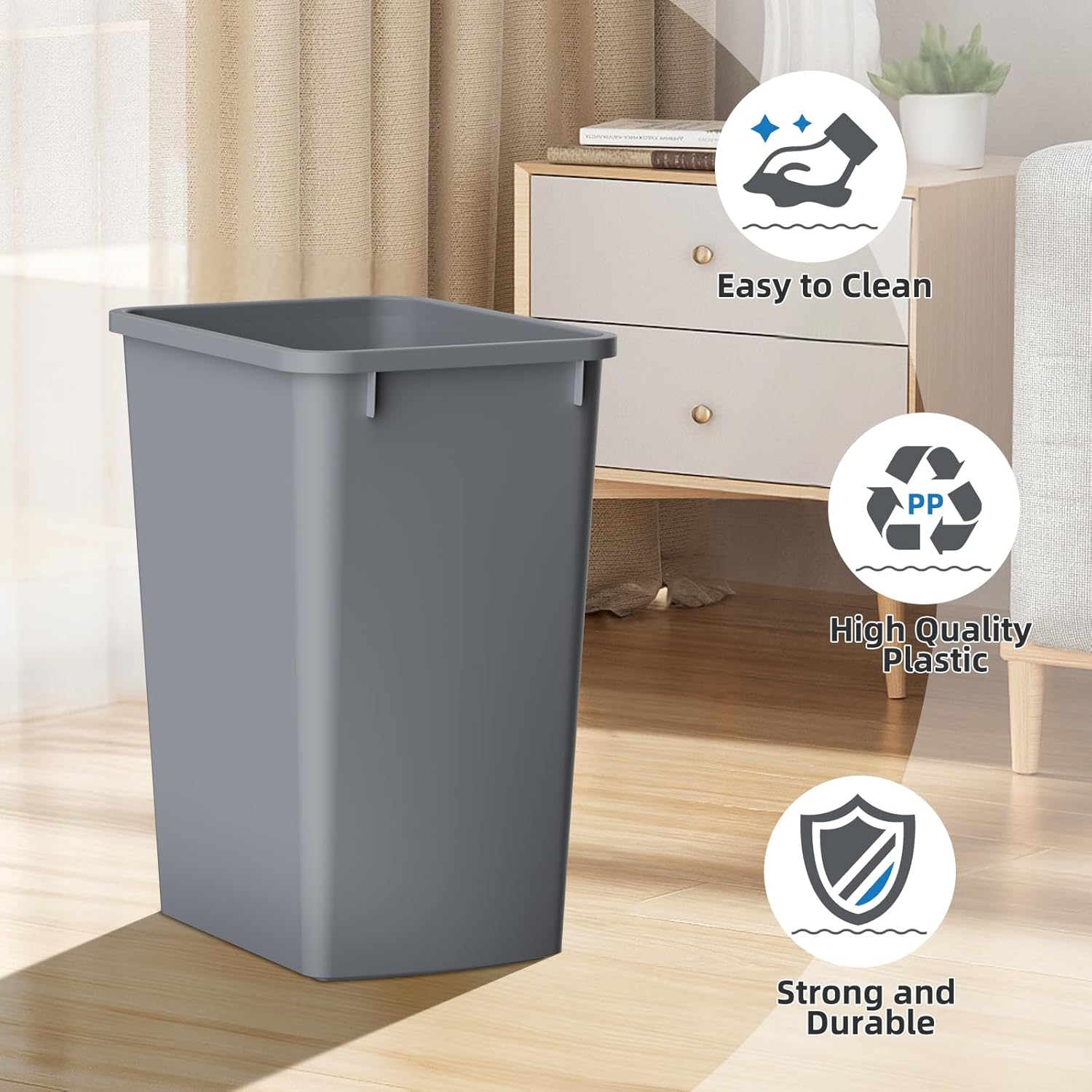 ROOMTEC Lightweight and Durable Slim Trash Can, 35QT Kitchen Trash Can, Lightweight and Sturdy Slim