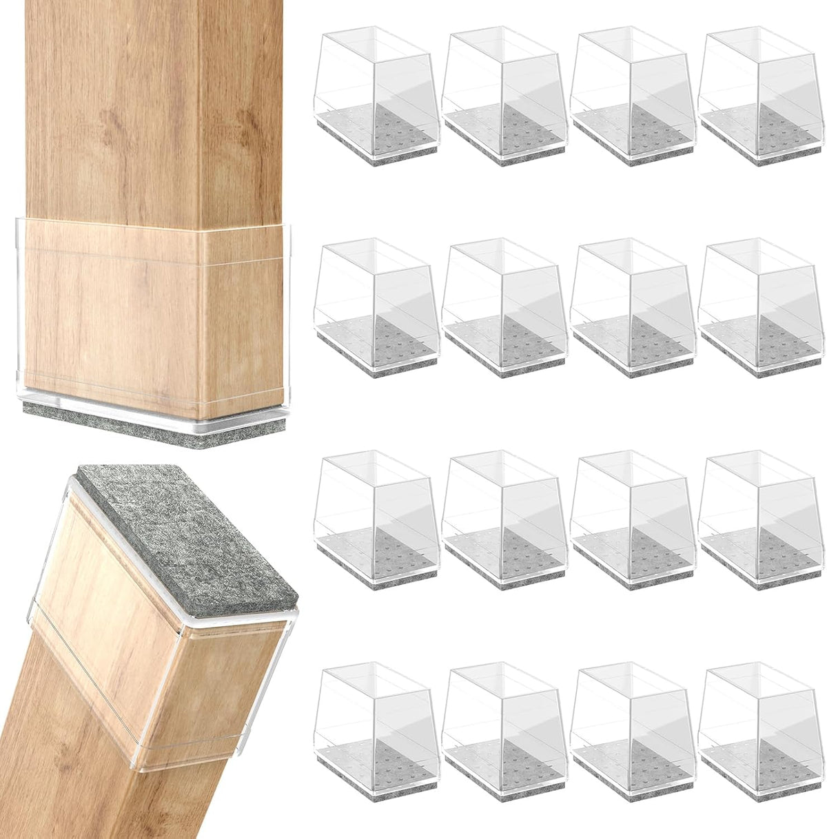 Rectangle Chair Leg Protectors for Hardwood Floors,16 PCS Silicone Covers to Protect Wood Tile