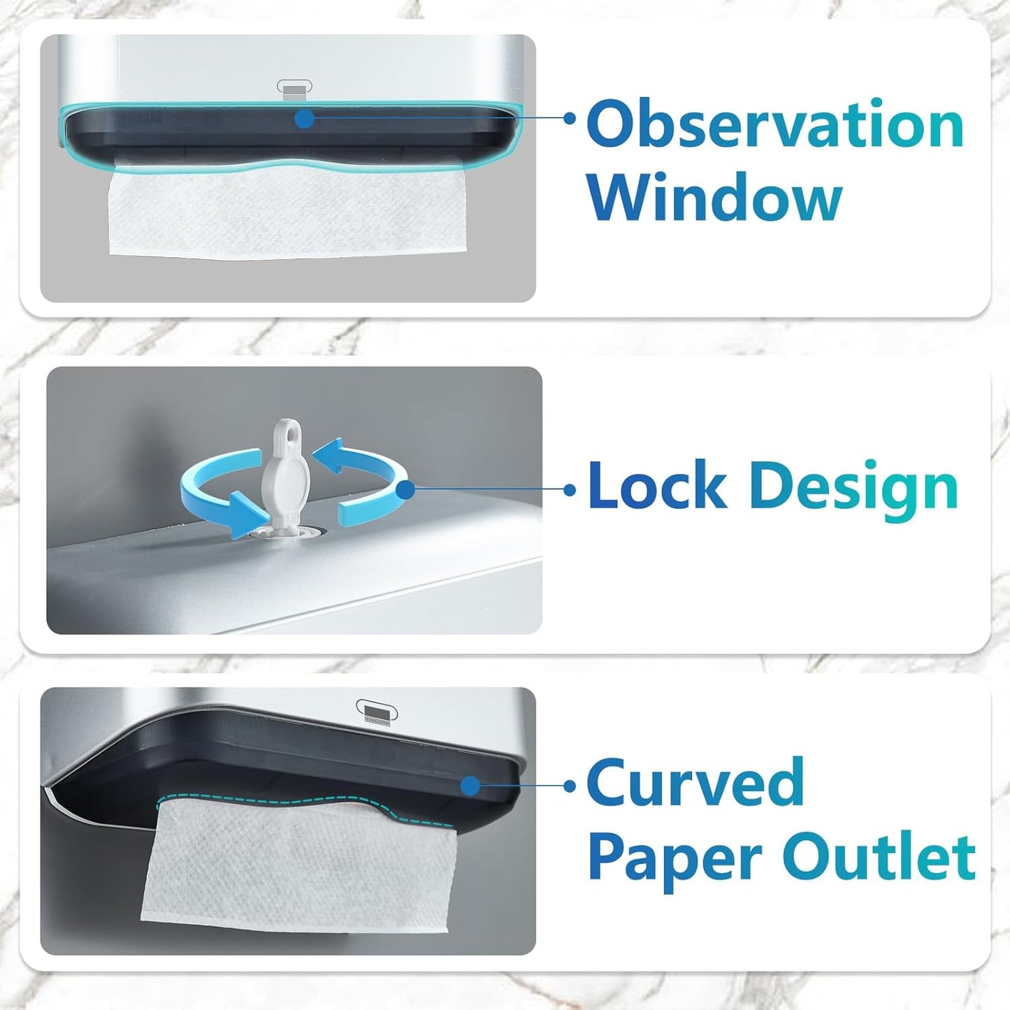 Trifold Hand Towel Dispenser for Bathroom - C Fold Paper Towel Dispenser Wall Mount with No-Hole