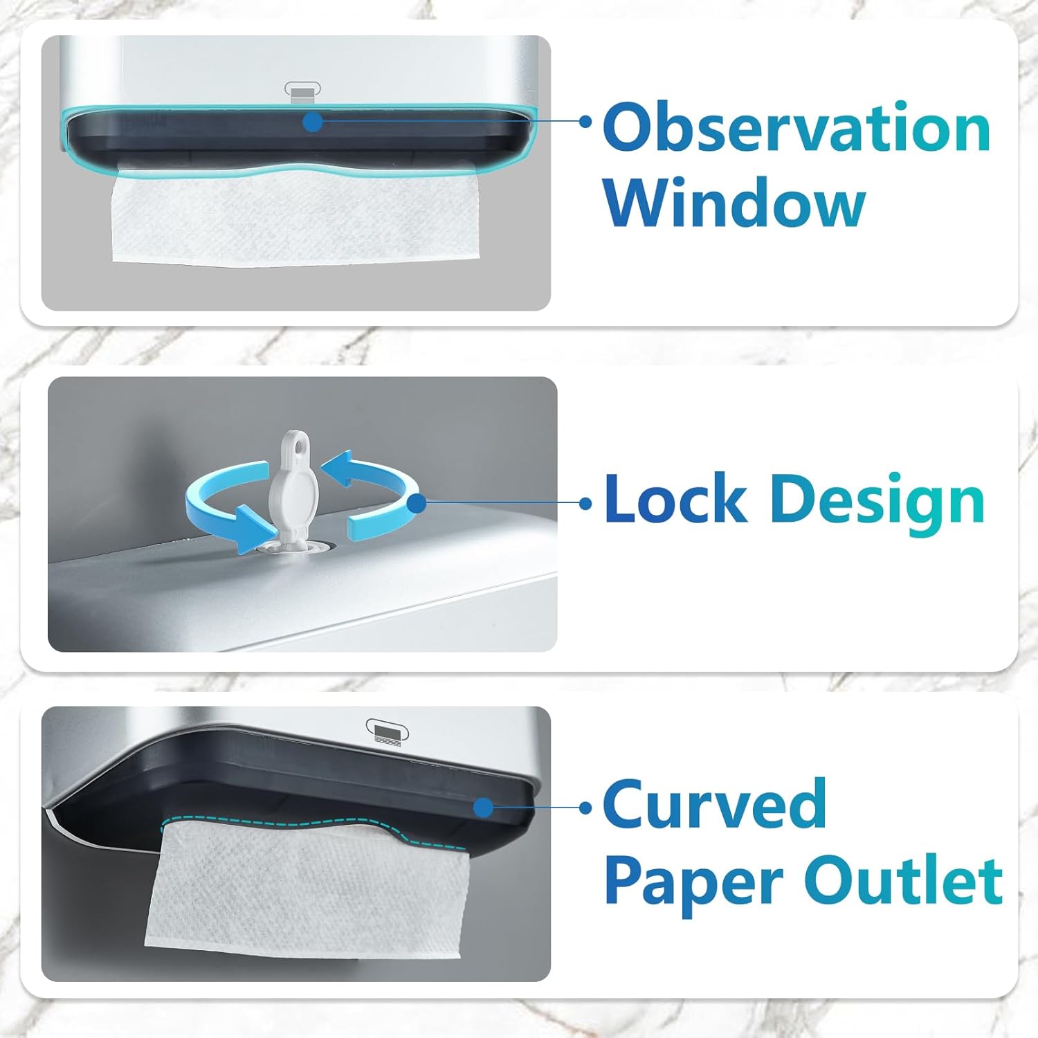 Trifold Hand Towel Dispenser for Bathroom - C Fold Paper Towel Dispenser Wall Mount with No-Hole