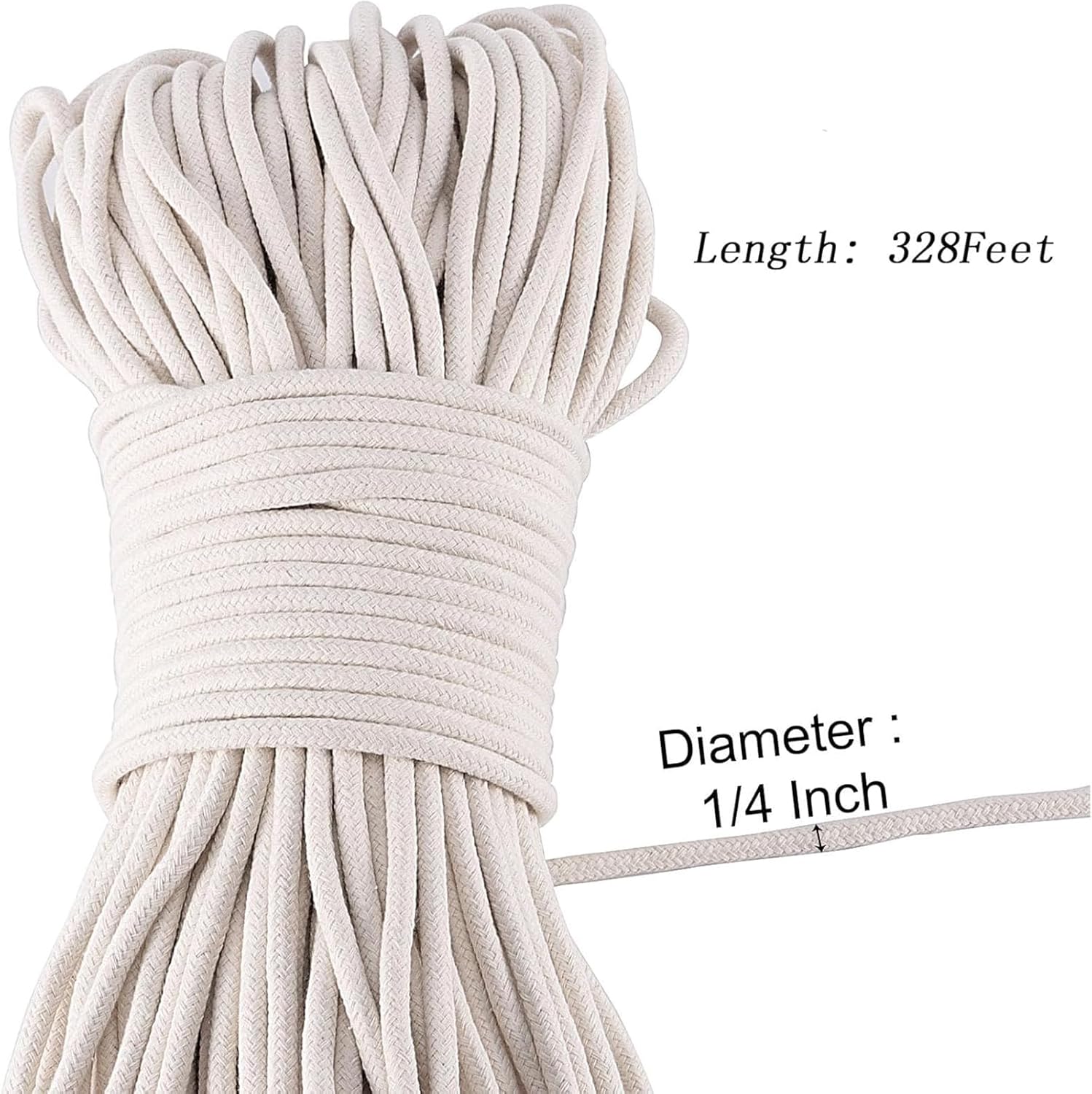 ZOENHOU Cotton Rope, 328 Feet, White, Natural, Clothesline, Strong, Laundry Line, DIY Crafts, Art