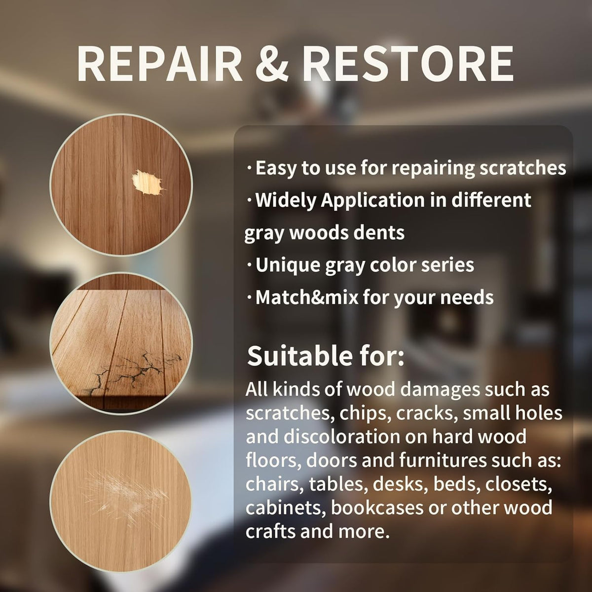Wood Repair Kit, Wood Scratch Repair, 13Pcs Wood Filler Scratch Repair Kit for Wooden Furniture