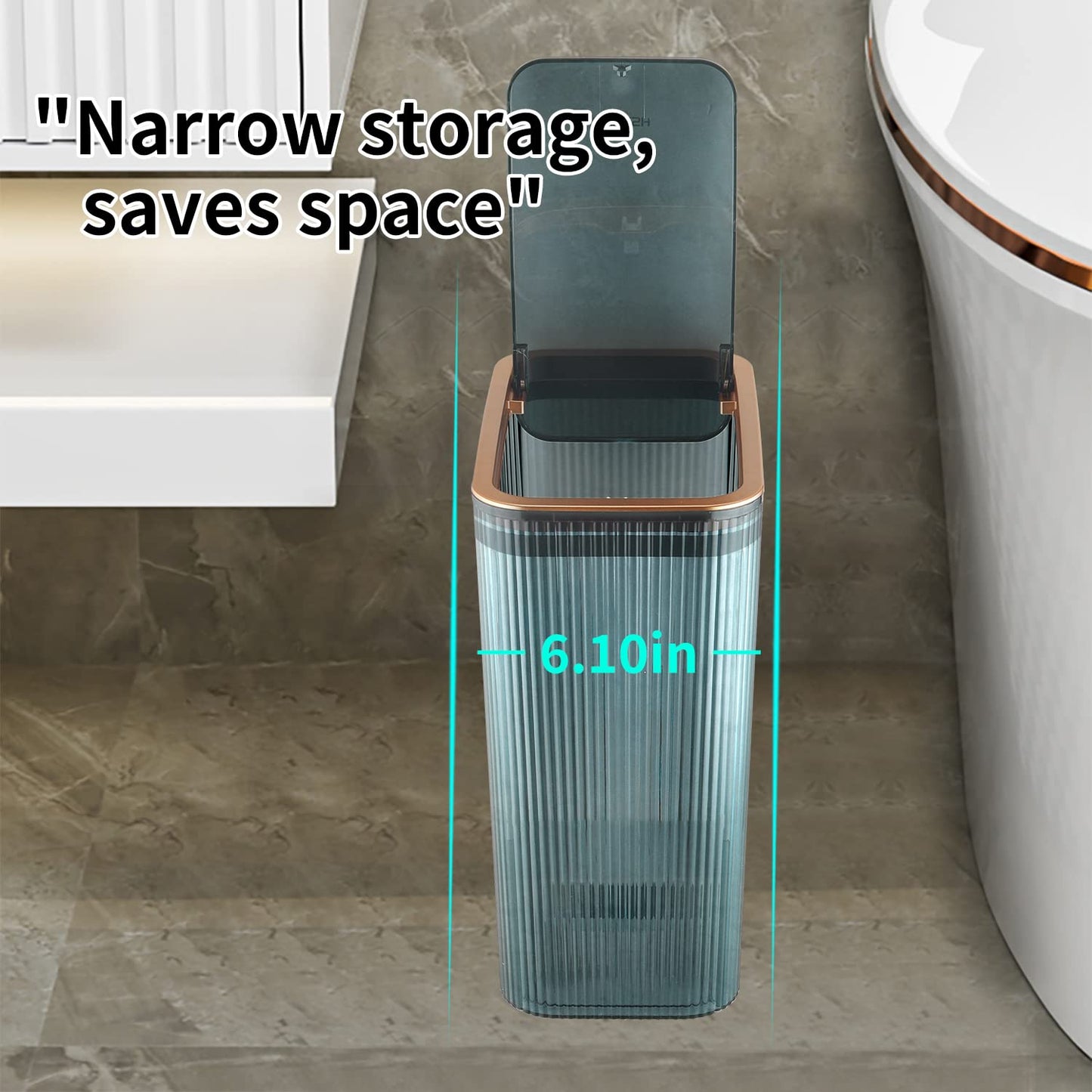 Transparent Trash Can, Bathroom Trash Cans with Lids, 2.6 Gallon Garbage Can for Bedroom, Office