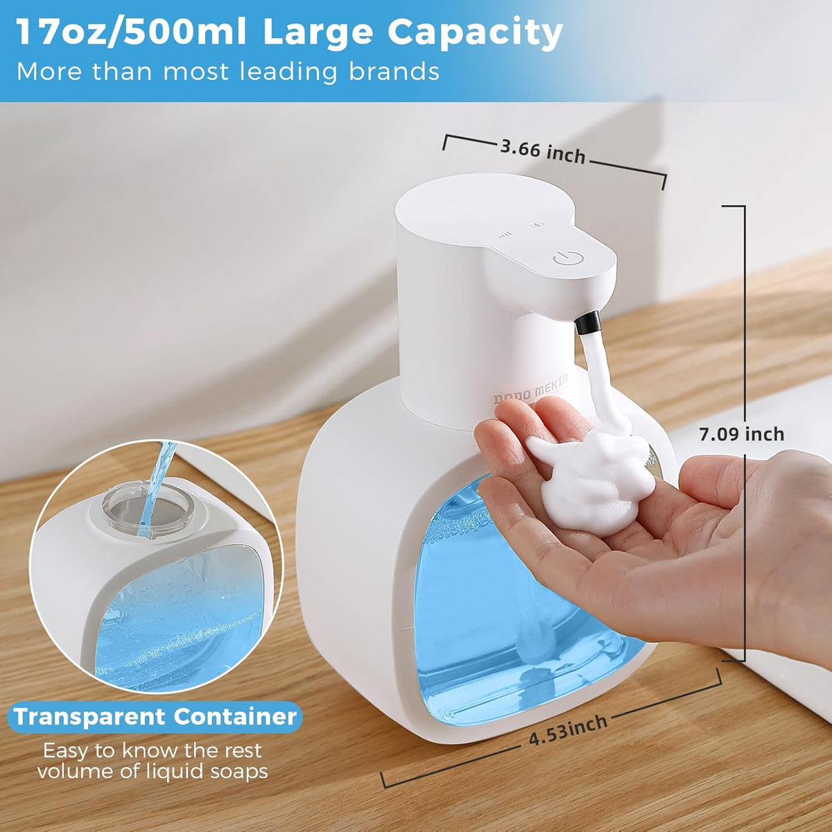 Automatic Foaming Soap Dispenser, 17oz/500ml Touchless Rechargeable with 4-Level Adjustable & IPX5