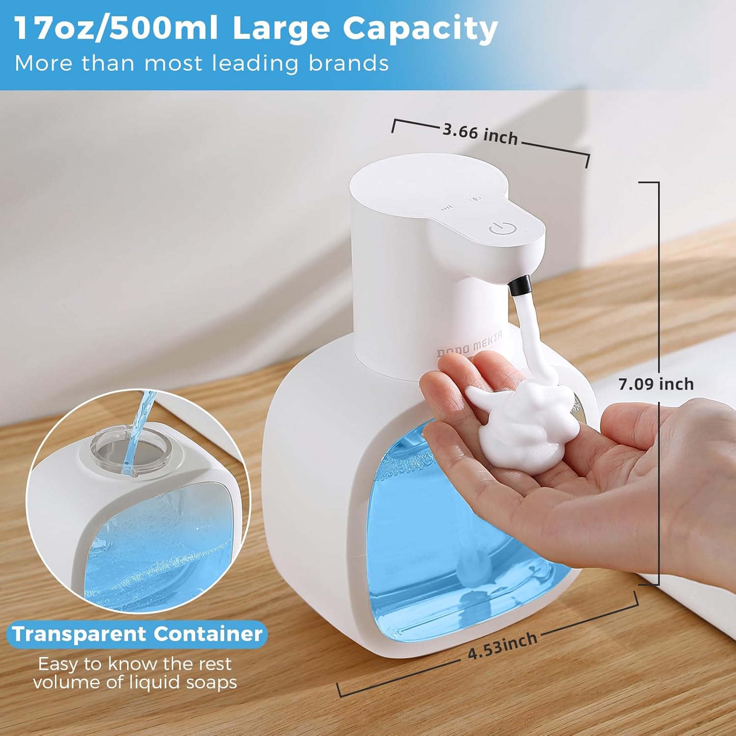 Automatic Foaming Soap Dispenser, 17oz/500ml Touchless Rechargeable with 4-Level Adjustable & IPX5