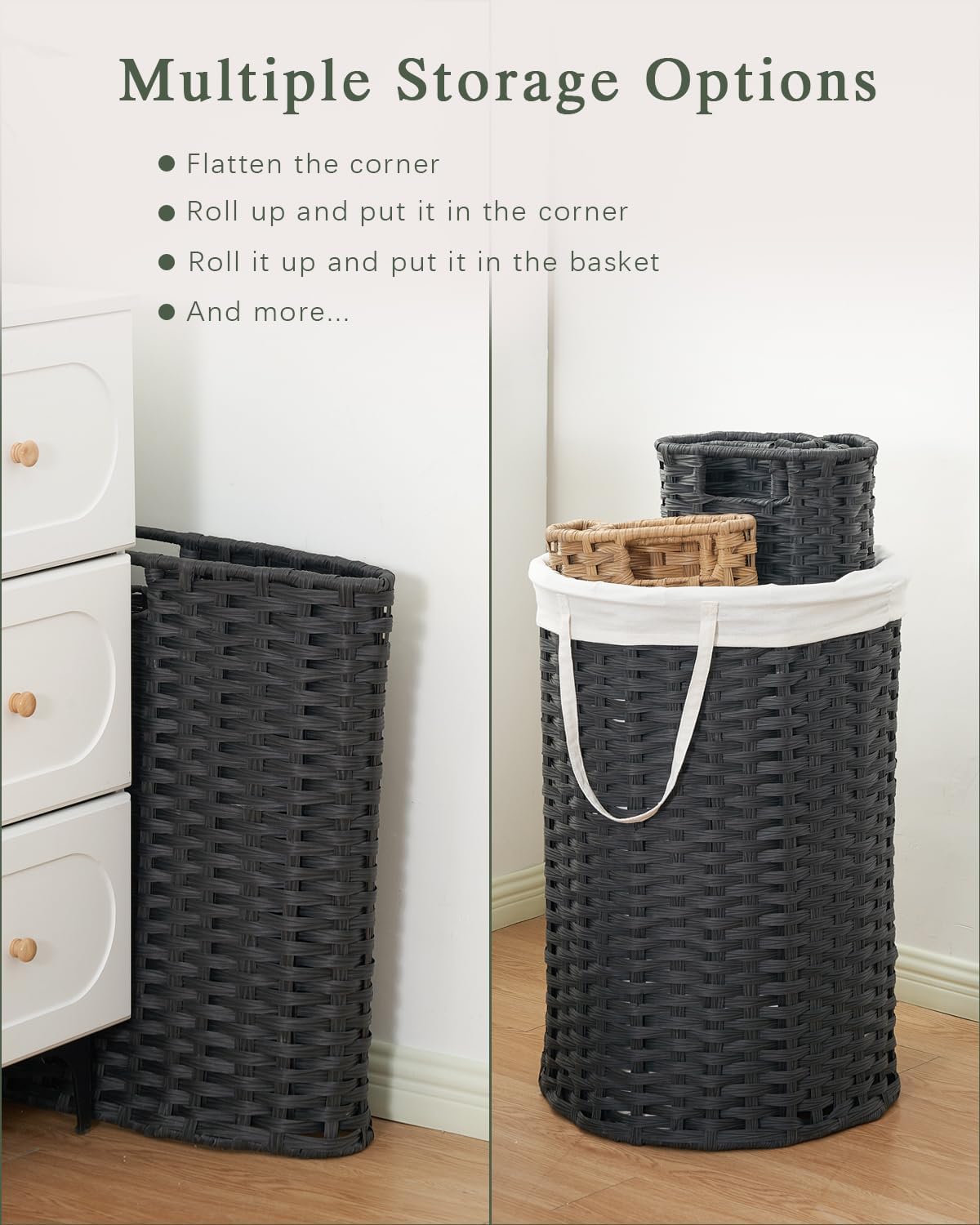 Large Laundry Hamper Laundry Basket Round 34.3 Gal (130 L) Handwoven Wicker Laundry Baskets Rattan