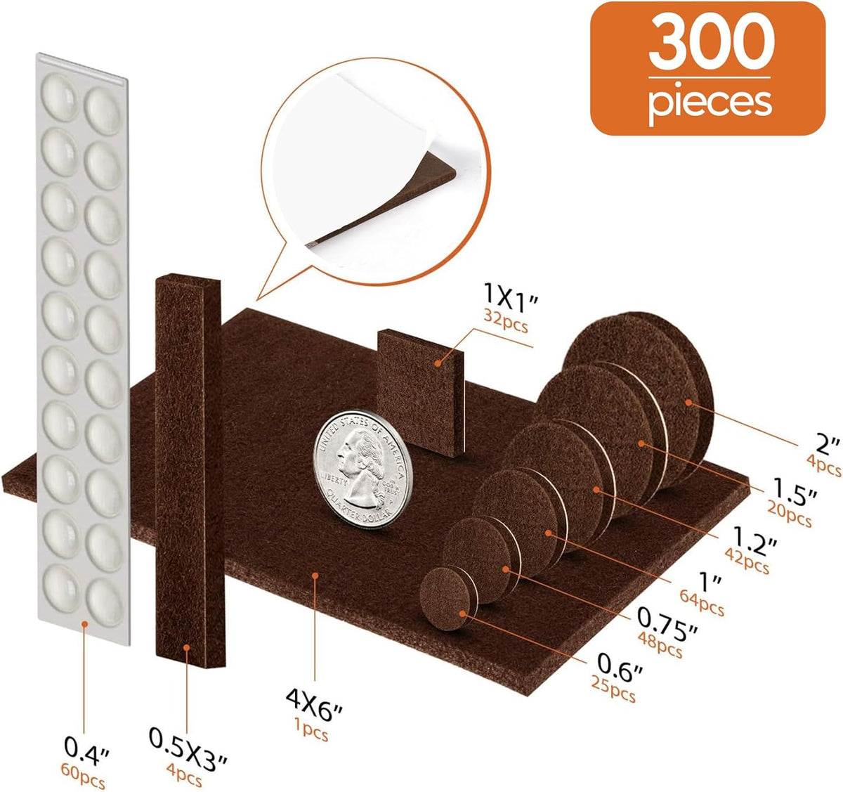 Furniture Pads Felt Pads 300 Pieces Huge Pack Furniture Felt Pads, Self Adhesive Anti Scratch Floor
