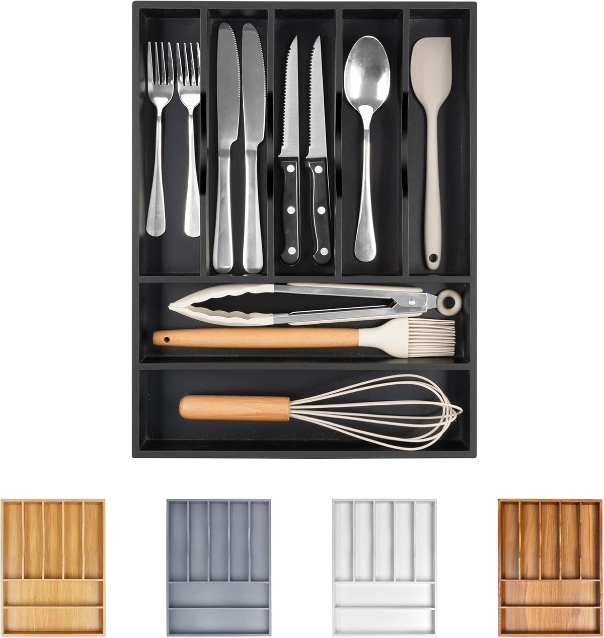 Bellsal Bamboo Silverware Drawer Organizer, Utensil Kitchen Drawer Organizer, Utensil Holder