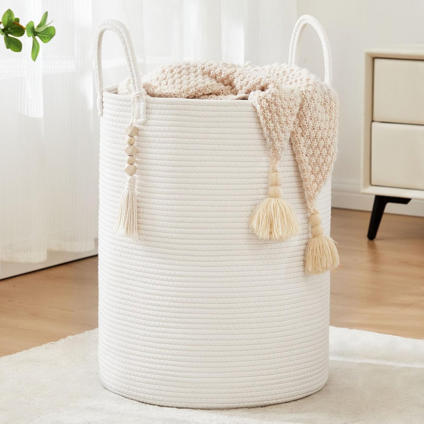 Fiona's magic Woven Rope Laundry Hamper, Tall Laundry Basket for Blanket Storage, Large Dirty