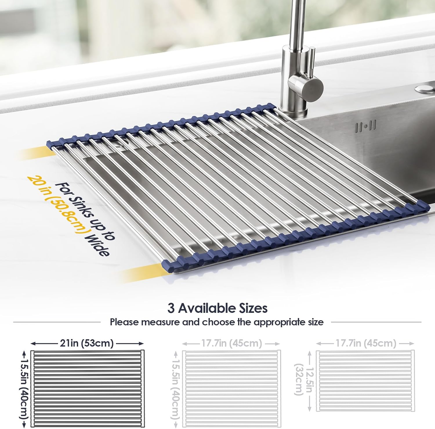 Tomorotec 21" x 15.5" Roll Up Dish Drying Rack Over Sink Drying Rack Sink Cover Kitchen Sink