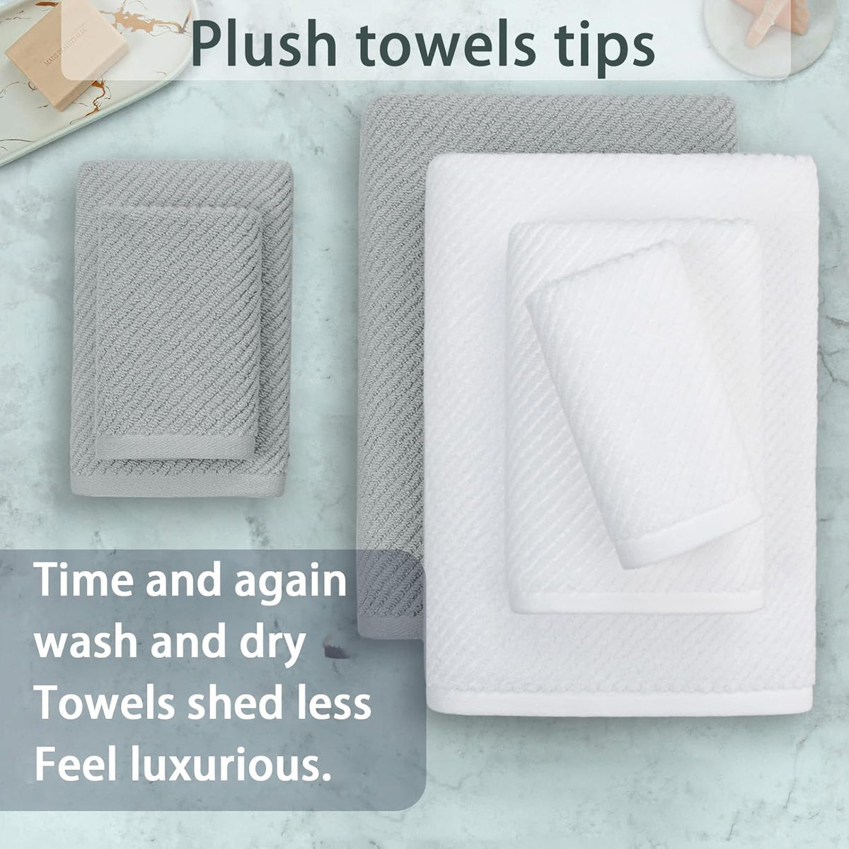 VOOVA & MOVAS Bathroom Towel Set - 100% Cotton | Soft | Quick Dry, Towel Set of 6, 2 Large Bath