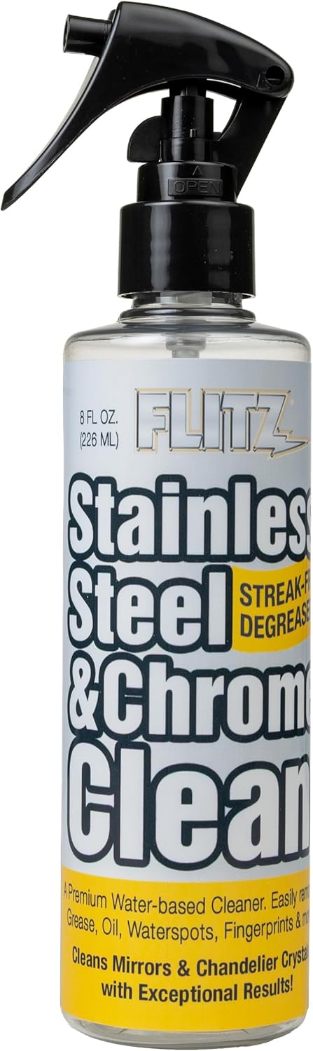 FLITZ Stainless Steel & Chrome Clean - 8oz Bottle, USA-Made Stainless Steel Cleaner Spray for
