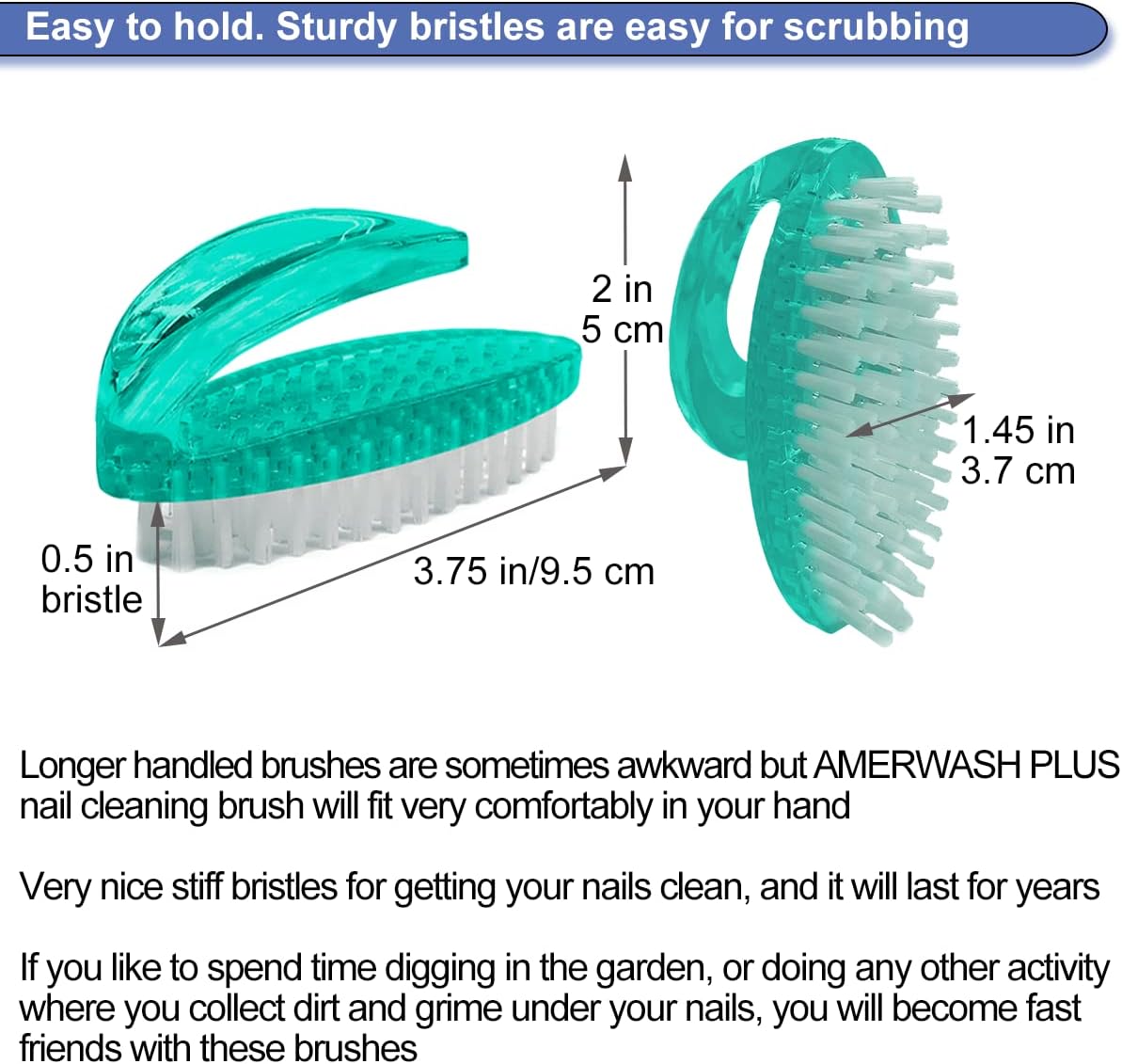 Handle Grip Nail Brush for Cleaning Fingernails Hands & Under Nails, Stiff Bristle Mechanic Scrub
