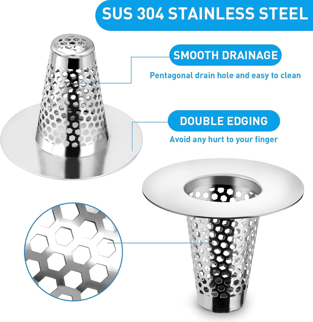 2PCS Bathroom Sink Drain Strainers, 1" Small Conical Premium Stainless Steel Porous Hair Catcher