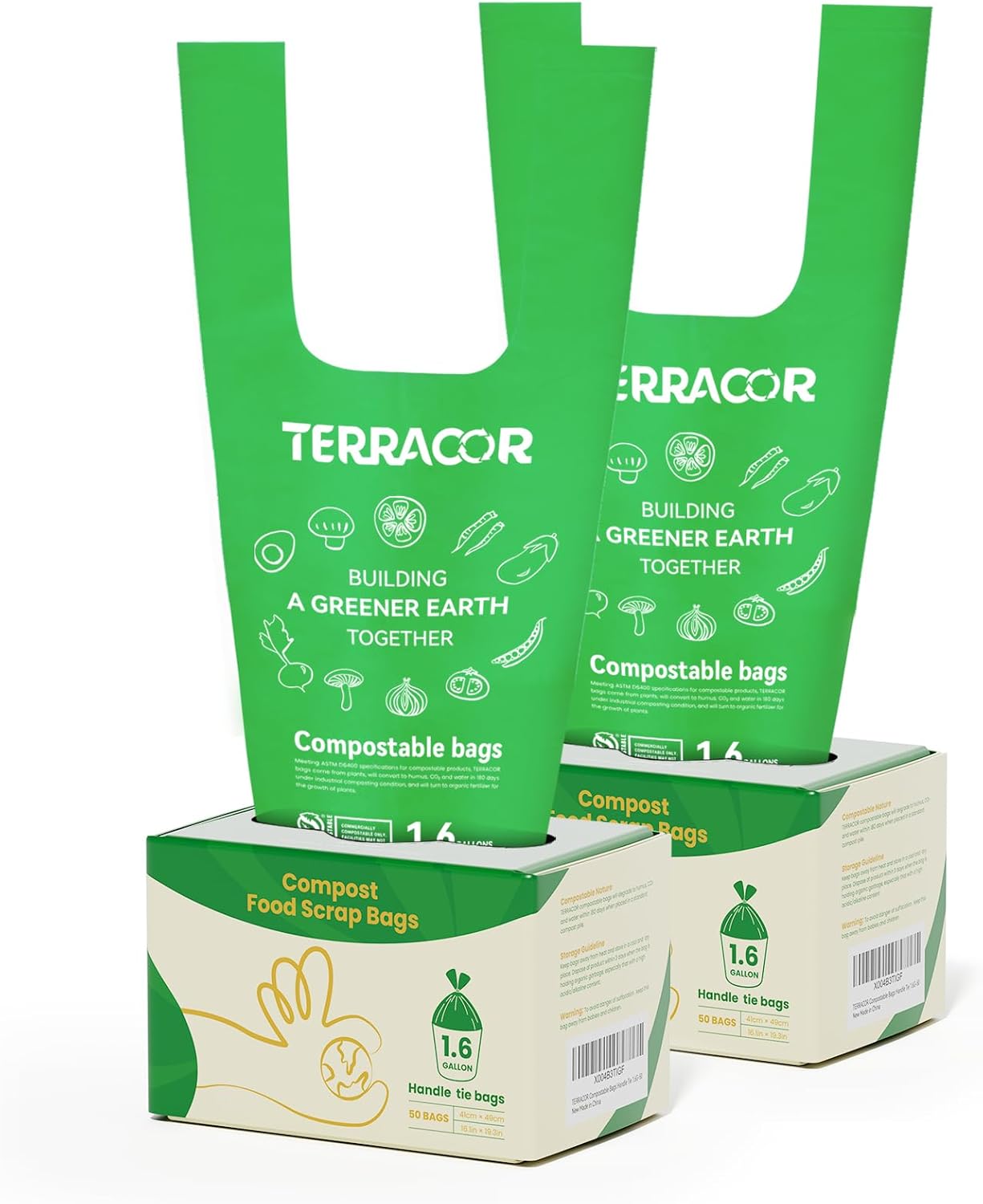 1.6 Gallon Compostable Food Scrap Bags Handle Tie for Kitchen Countertop Bin, 6 Liter Small Compost