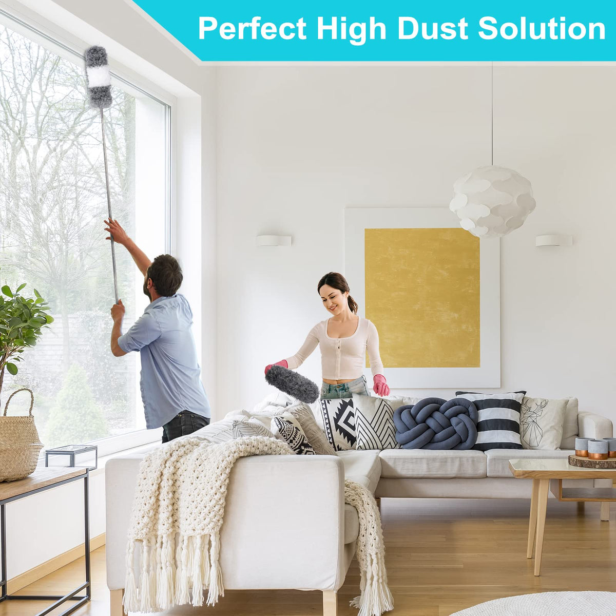 12pcs Microfiber Dusters, Duster with Extension Pole(Stainless Steel) 30 to 100'', Washable