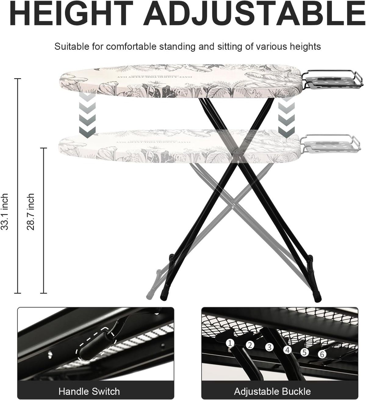 Ironing Board,Foldable Ironing Board Adjustable Height Compact Iron Board Thick Steel Tube Iron
