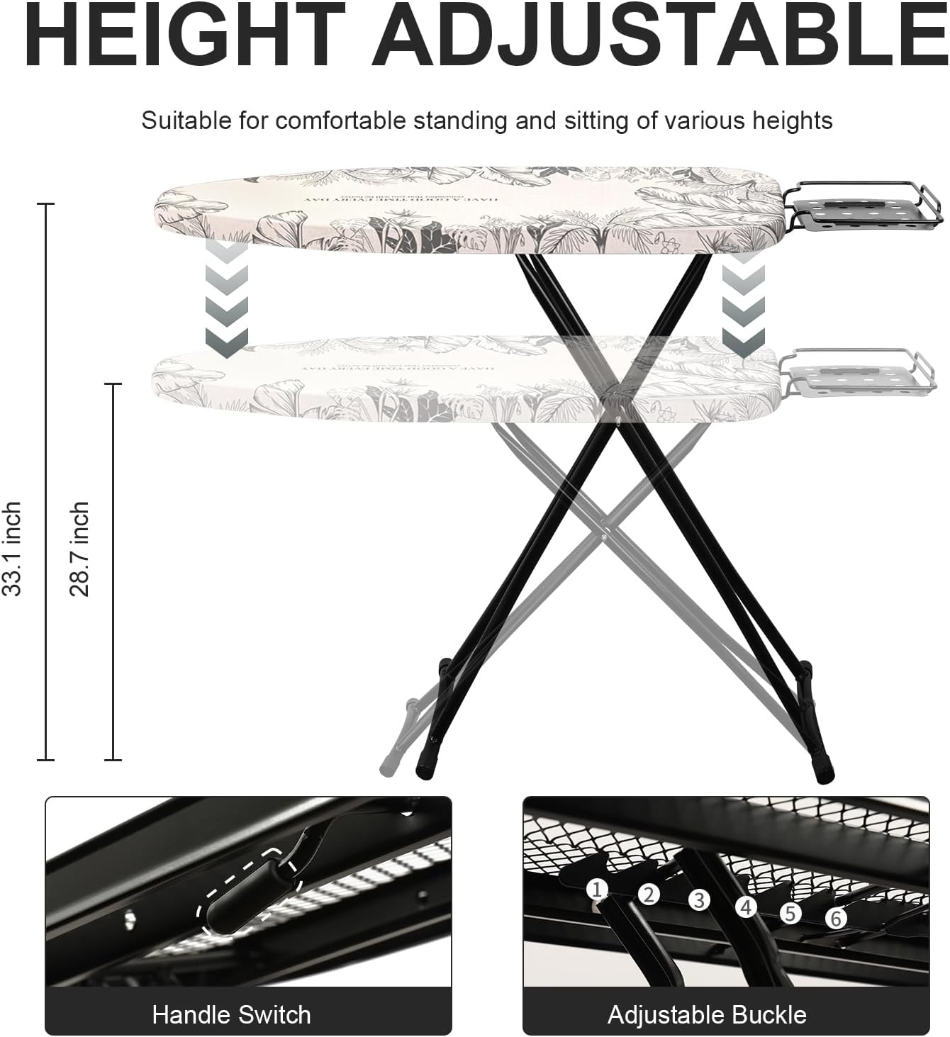 Ironing Board,Foldable Ironing Board Adjustable Height Compact Iron Board Thick Steel Tube Iron