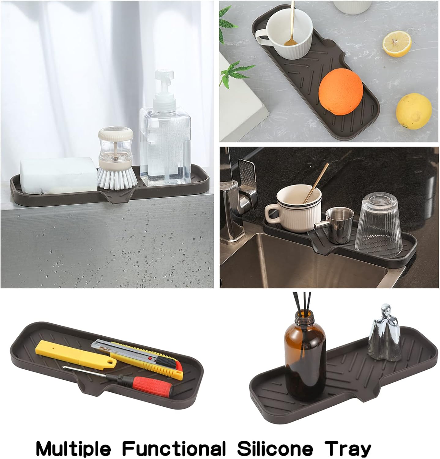 Silicone Bathroom Soap Dishes with Drain Spout-Bathroom and Kitchen Sink Organizer,Sponge