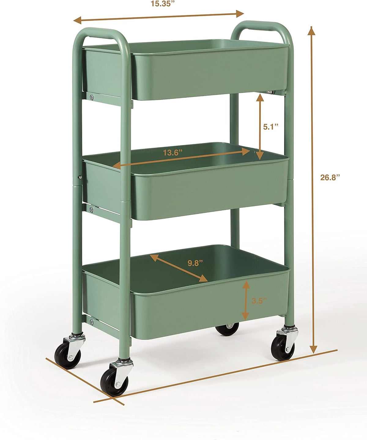 SunnyPoint 3-Tier Delicate Compact Rolling Metal Storage Organizer - Mobile Utility Cart