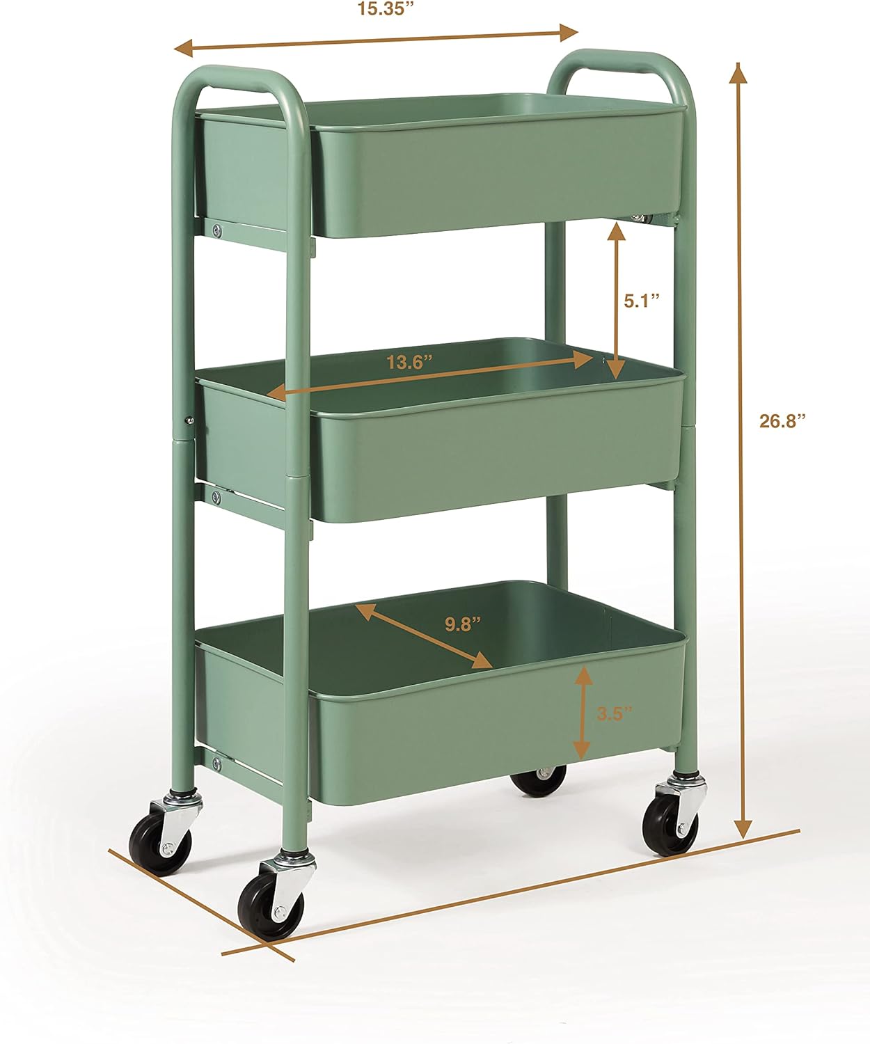 SunnyPoint 3-Tier Delicate Compact Rolling Metal Storage Organizer - Mobile Utility Cart