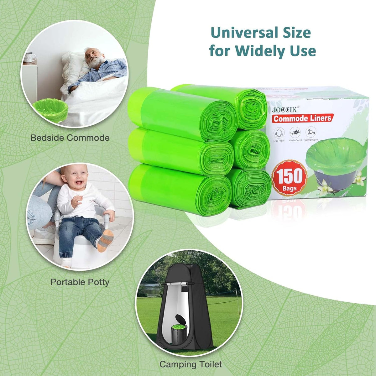 Commode Liners for Bedside Commode Vanilla Scented 150pcs Disposable Bags Universal Fit Most