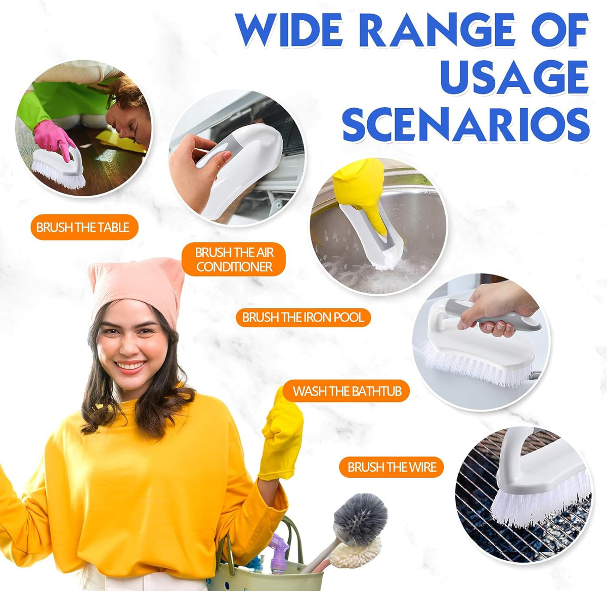 Lallisa 24 Pcs Scrub Brush for Cleaning with Handle Comfortable to Grip Heavy-Duty Flexible Stiff