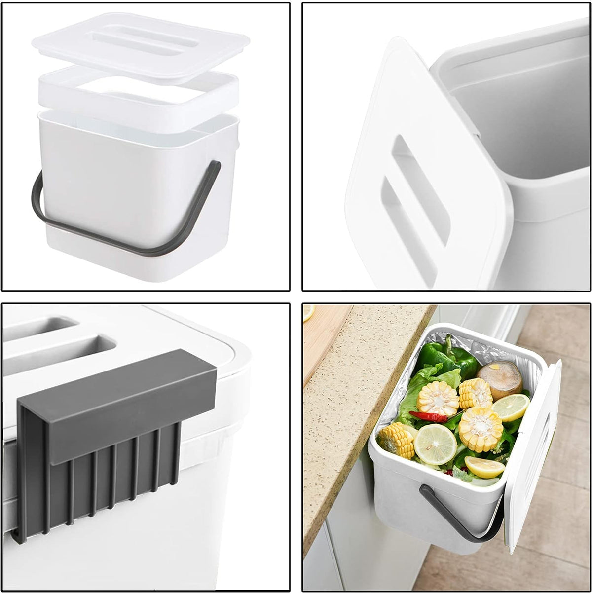 LALASTAR Trash Can with Lid, Wall-Mounted Under Sink Small Garbage Can for Kitchen, Bathroom