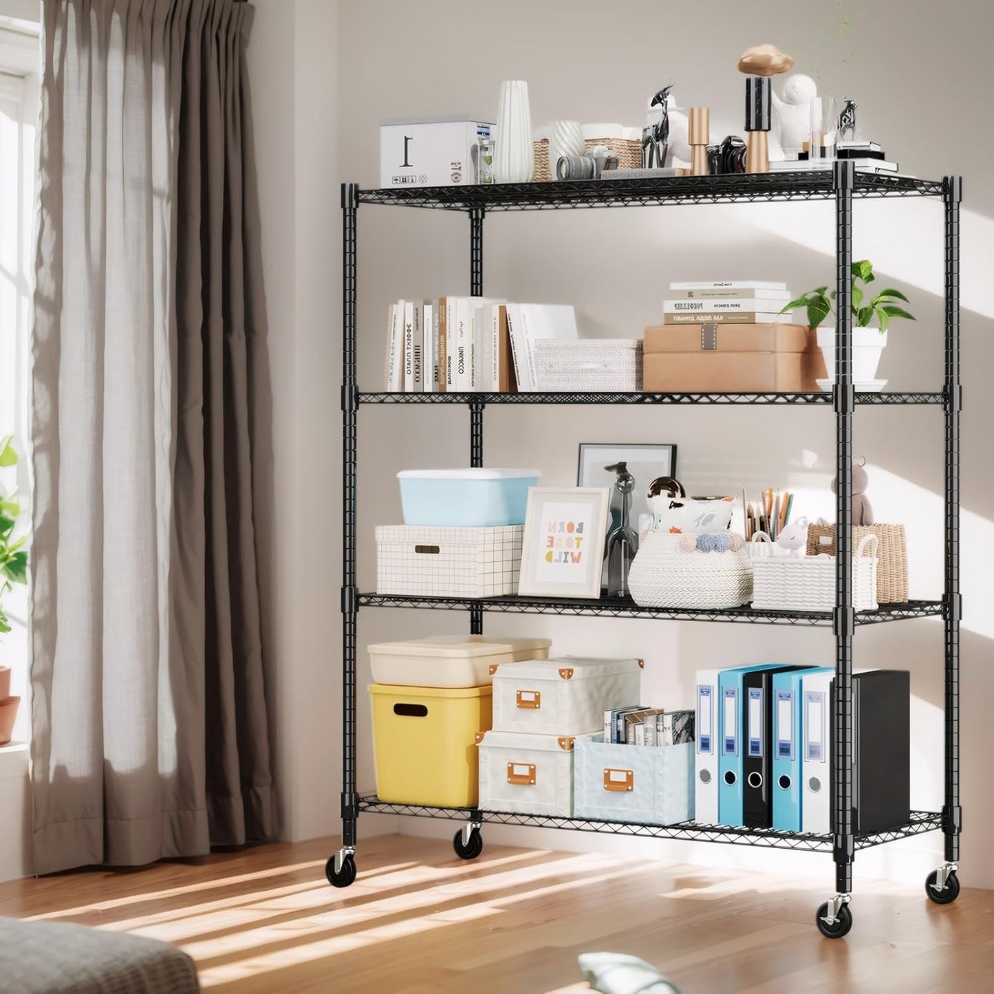 Himimi Storage Shelves 60" W Wire Shelving with Wheels 2600LBS Heavy Duty Metal Shelves for