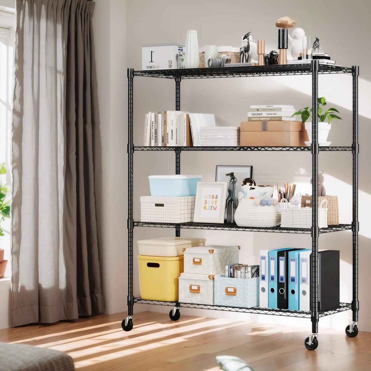 Himimi Storage Shelves 60" W Wire Shelving with Wheels 2600LBS Heavy Duty Metal Shelves for