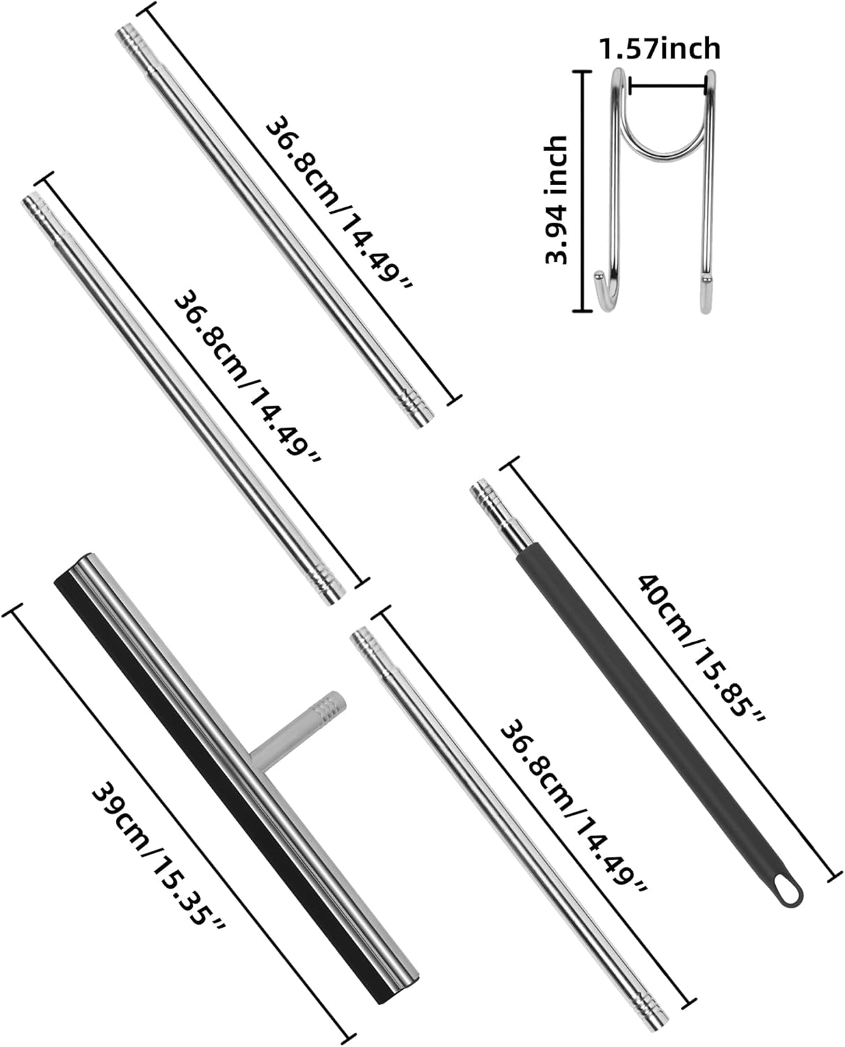 Floor Squeegee Scrubber 59inch Long Stainless Steel Handle with 15inch Wide Silicon Rubber Blade
