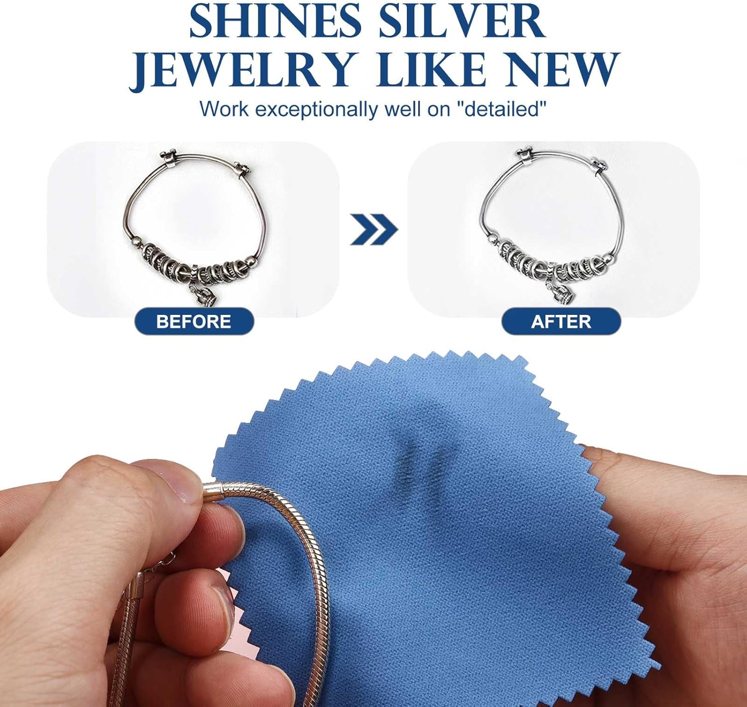 SEVENWELL 50pcs Jewelry Cleaning Cloth Dark Blue Polishing Cloth for Sterling Silver Gold Platinum
